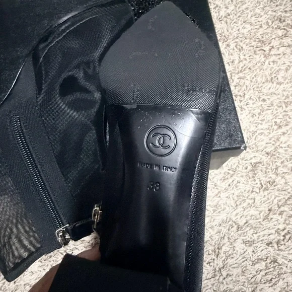 Chanel Camelia Black Swarovski Mesh Pointed Booties 38 - Picture 7 of 7